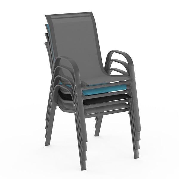 ID MARKET - Lot de 4 chaises de jardin LYMA métal et textilène empilables mix color gris, noir et bleu - large