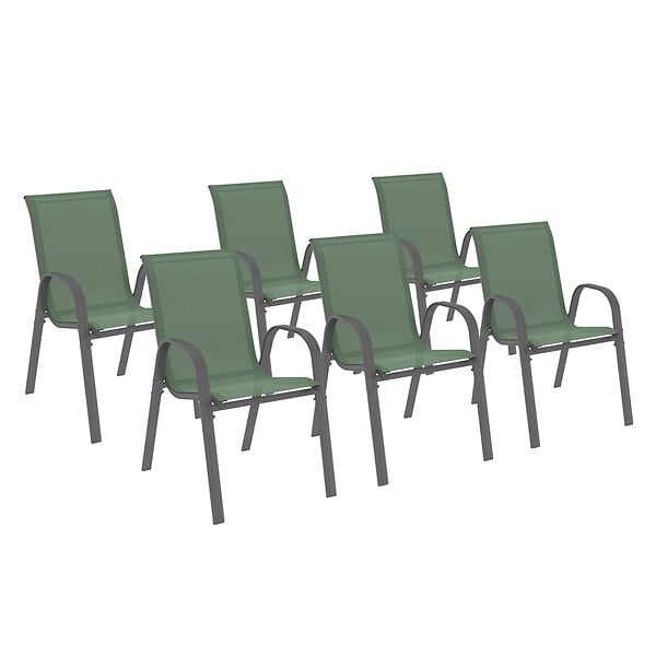 ID MARKET - Lot de 6 chaises de jardin LYMA métal et textilène empilables vert olive - large