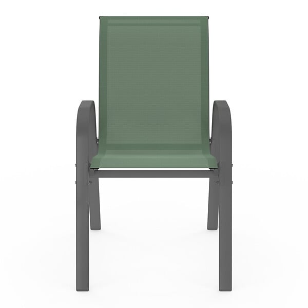 ID MARKET - Lot de 6 chaises de jardin LYMA métal et textilène empilables vert olive - large