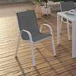 ID MARKET - Lot de 4 chaises de jardin LYMA métal et textilène empilables blanc et gris - vignette
