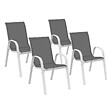 ID MARKET - Lot de 4 chaises de jardin LYMA métal et textilène empilables blanc et gris - vignette
