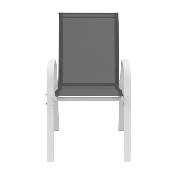 ID MARKET - Lot de 4 chaises de jardin LYMA métal et textilène empilables blanc et gris - large