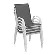ID MARKET - Lot de 4 chaises de jardin LYMA métal et textilène empilables blanc et gris - vignette
