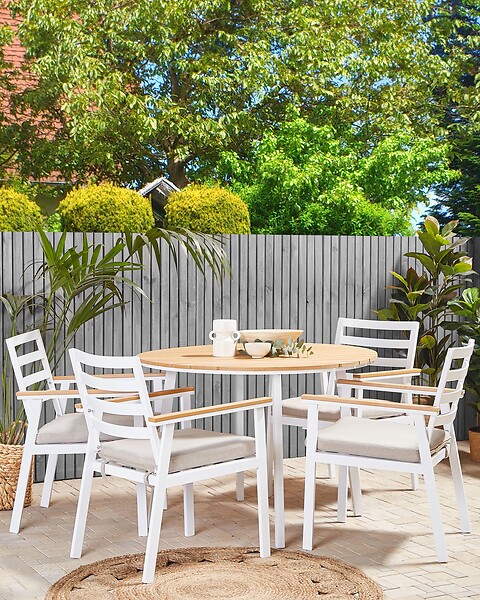 BELIANI - Lot de 4 chaises de jardin avec coussins CAVOLI Métal Beige - large