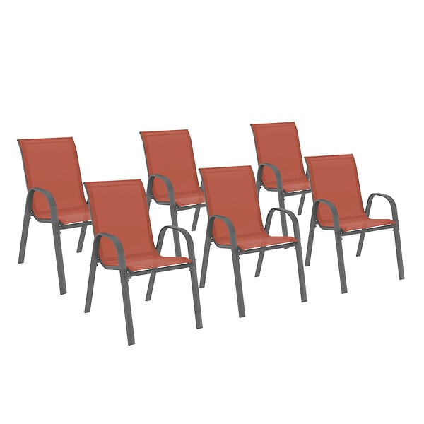 ID MARKET - Lot de 6 chaises de jardin LYMA métal et textilène empilables terracotta - large