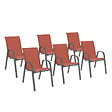 ID MARKET - Lot de 6 chaises de jardin LYMA métal et textilène empilables terracotta - vignette