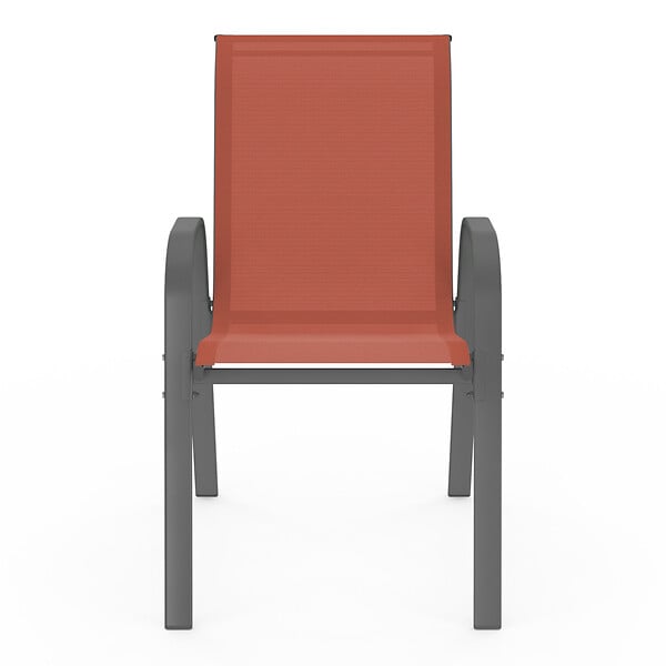 ID MARKET - Lot de 6 chaises de jardin LYMA métal et textilène empilables terracotta - large
