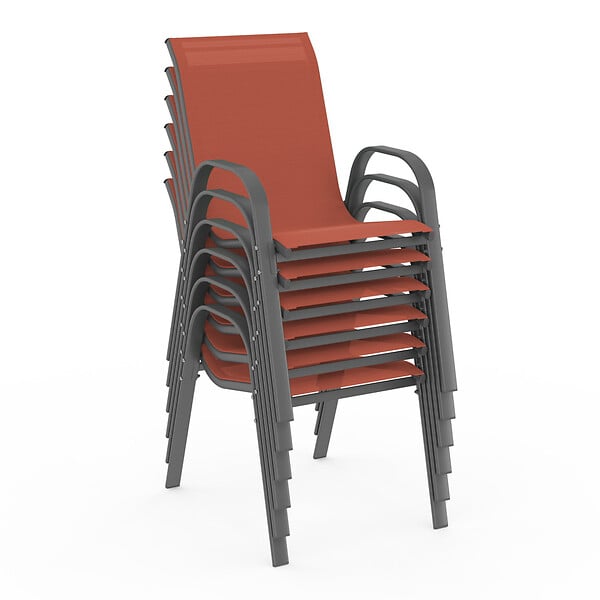 ID MARKET - Lot de 6 chaises de jardin LYMA métal et textilène empilables terracotta - large