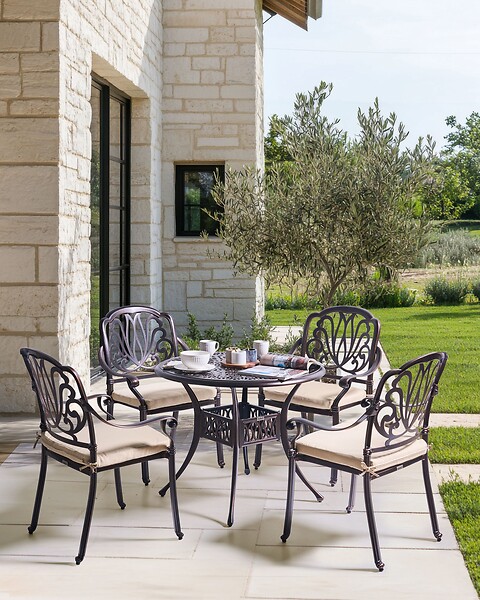BELIANI - Lot de 4 chaises de jardin avec coussins ANCONA Métal Marron foncé - large