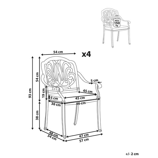 BELIANI - Lot de 4 chaises de jardin avec coussins ANCONA Métal Marron foncé - large