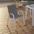 ID MARKET - Lot de 6 chaises de jardin LYMA métal et textilène empilables blanc et gris - vignette