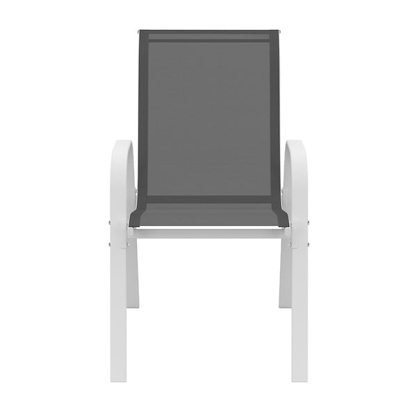 ID MARKET - Lot de 6 chaises de jardin LYMA métal et textilène empilables blanc et gris - large