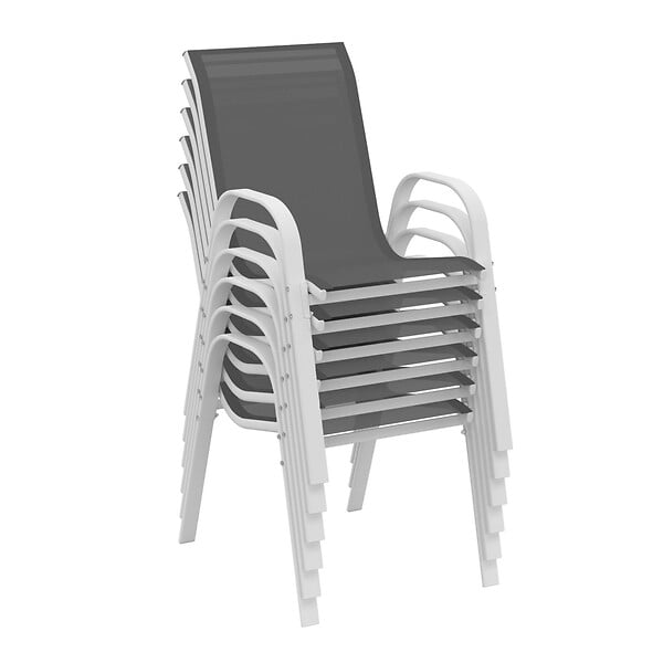 ID MARKET - Lot de 6 chaises de jardin LYMA métal et textilène empilables blanc et gris - large