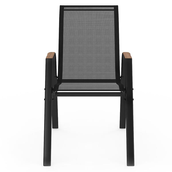 ID MARKET - Lot de 4 chaises de jardin NOUMEA métal et textilène empilables noir et bois - large