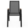 ID MARKET - Lot de 4 chaises de jardin NOUMEA métal et textilène empilables noir et bois - vignette