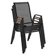 ID MARKET - Lot de 4 chaises de jardin NOUMEA métal et textilène empilables noir et bois - vignette