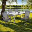 ID MARKET - Lot de 4 chaises de jardin pliantes avec accoudoirs ALGHERO métal et textilène gris anthracite - vignette
