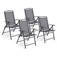 ID MARKET - Lot de 4 chaises de jardin pliantes avec accoudoirs ALGHERO métal et textilène gris anthracite - vignette