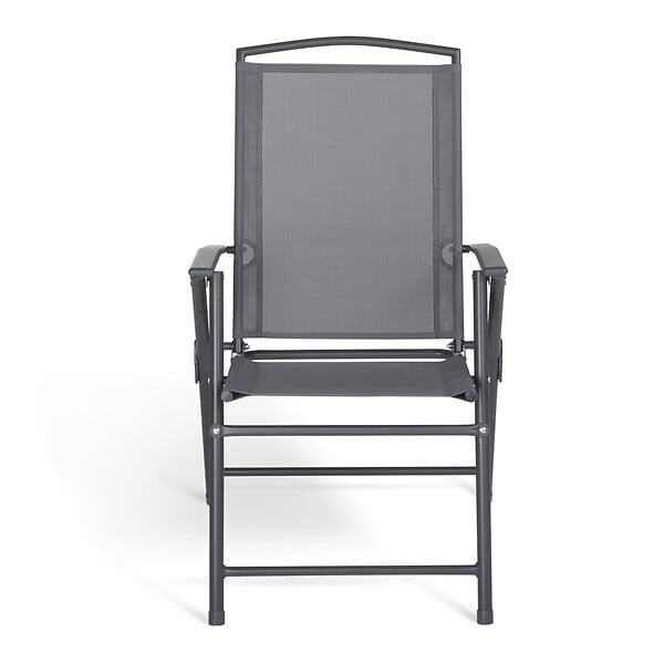 ID MARKET - Lot de 4 chaises de jardin pliantes avec accoudoirs ALGHERO métal et textilène gris anthracite - large