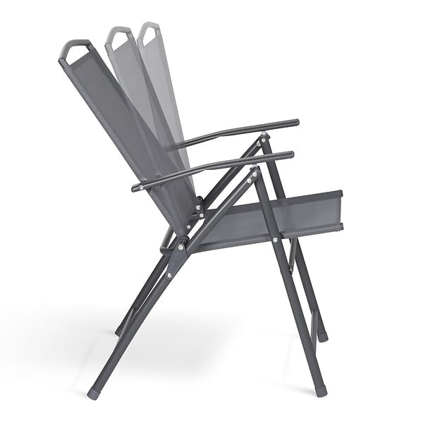 ID MARKET - Lot de 4 chaises de jardin pliantes avec accoudoirs ALGHERO métal et textilène gris anthracite - large