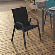 ID MARKET - Lot de 6 chaises de jardin LYMA métal et textilène empilables gris, noir et bleu - vignette