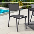 ID MARKET - Lot de 6 chaises de jardin OLBIA métal et textilène empilables gris anthracite - vignette