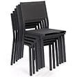 ID MARKET - Lot de 6 chaises de jardin OLBIA métal et textilène empilables gris anthracite - vignette