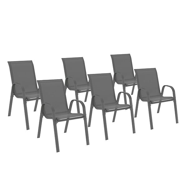 ID MARKET - Lot de 6 chaises de jardin LYMA métal et textilène empilables gris anthracite - large