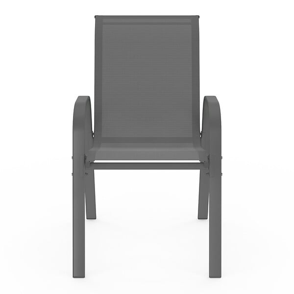 ID MARKET - Lot de 6 chaises de jardin LYMA métal et textilène empilables gris anthracite - large