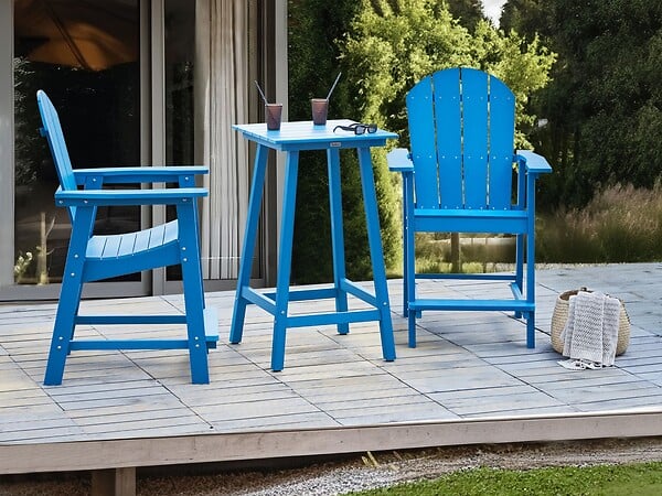 BELIANI - Table de bar de jardin ADIRONDACK 60 cm 59 cm Matière synthétique Bleu - large