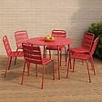 OVIALA - Ensemble table de jardin ronde et 6 chaises en métal rouge - Palavas - vignette