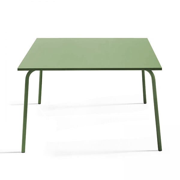 OVIALA - Ensemble table de jardin carrée et 8 fauteuils en métal vert cactus  - Palavas - large