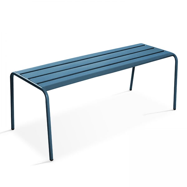 OVIALA - Salon de jardin 2 bancs et 4 chaises en acier bleu pacific - Palavas - large
