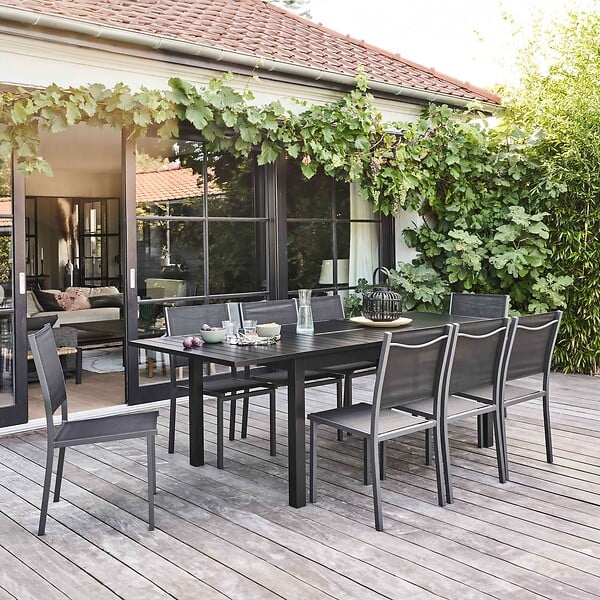 OVIALA - Ensemble table de jardin en aluminium avec 8 chaises  - Butterfly - large