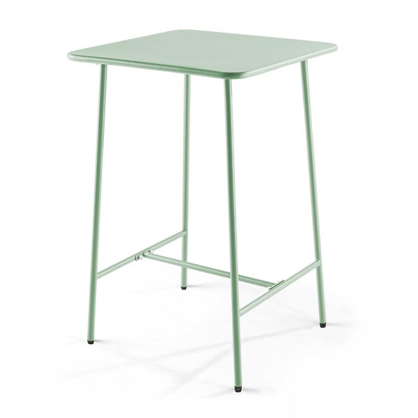 OVIALA - Ensemble table de bar et 4 chaises hautes en métal vert sauge - Palavas - large