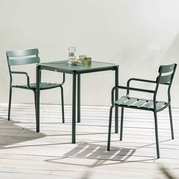 OVIALA - Ensemble table de terrasse 70cm et 2 fauteuils vert foncé - Almada - large