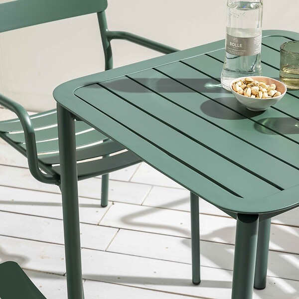 OVIALA - Ensemble table de terrasse 70cm et 2 fauteuils vert foncé - Almada - large