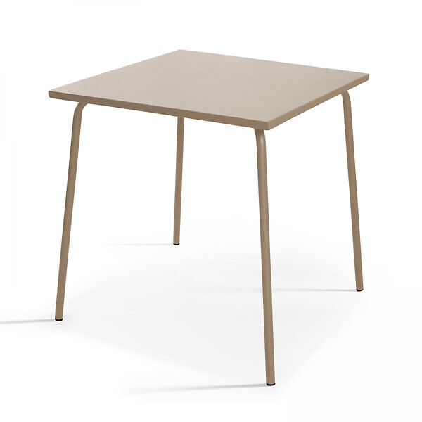 OVIALA - Ensemble table de jardin carrée et 4 fauteuils acier taupe - Palavas - large