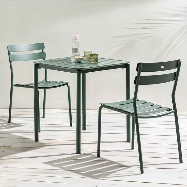 OVIALA - Ensemble table de terrasse 70cm et 2 chaises vert foncé - Almada - large