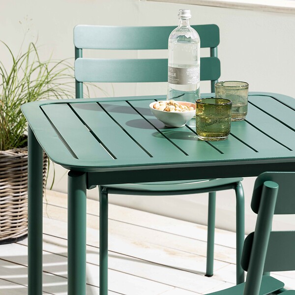 OVIALA - Ensemble table de terrasse 70cm et 2 chaises vert foncé - Almada - large