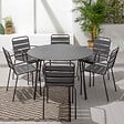 OVIALA - Ensemble table de jardin ronde et 6 fauteuils acier gris - Palavas - vignette