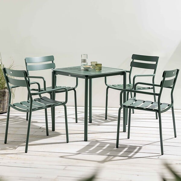 OVIALA - Ensemble table de terrasse 70cm et 4 fauteuils vert foncé - Almada - large