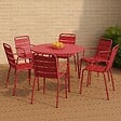 OVIALA - Ensemble table de jardin ronde et 6 fauteuils acier rouge - Palavas - vignette