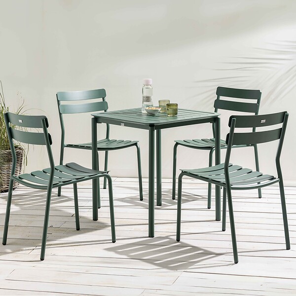 OVIALA - Ensemble table de terrasse 70cm et 4 chaises vert foncé - Almada - large