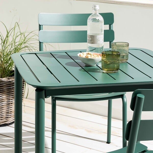 OVIALA - Ensemble table de terrasse 70cm et 4 chaises vert foncé - Almada - large