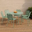 OVIALA - Ensemble table de jardin ronde et 6 chaises en métal vert sauge - Palavas - vignette