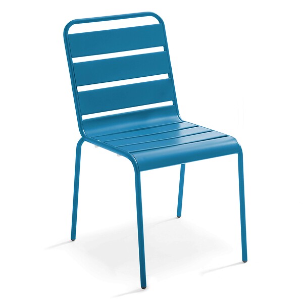 OVIALA - Ensemble table de jardin carrée et 2 chaises acier bleu pacific - Palavas - large