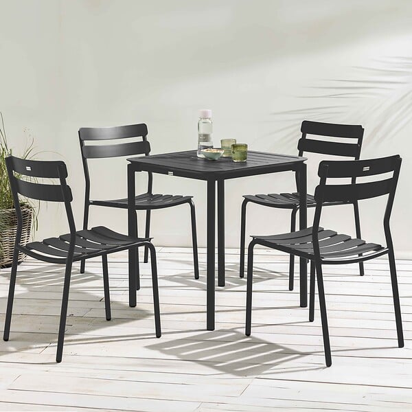 OVIALA - Ensemble table de terrasse 70cm et 4 chaises noir - Almada - large