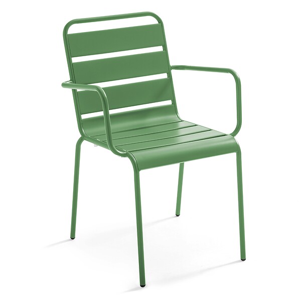 OVIALA - Ensemble table de jardin et 8 fauteuils en métal vert cactus - Palavas - large