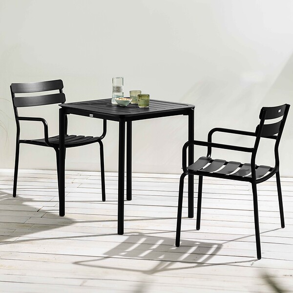 OVIALA - Ensemble table de terrasse 70cm et 2 fauteuils noir - Almada - large